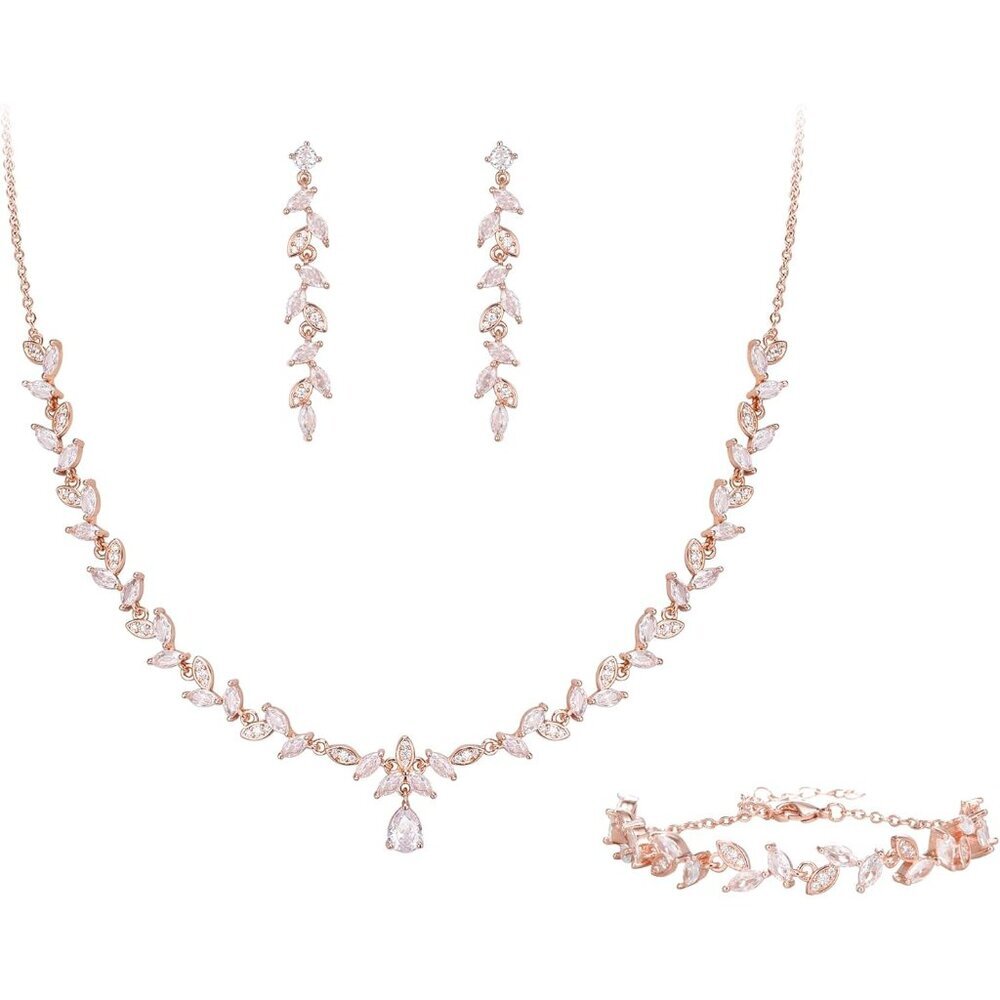 Wedding Jewelry Set Cubic Zirconia Bridal Necklace Earrings Bracelet For Women